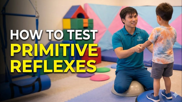 Pediatric occupational therapist Earl Mamaril explaining how to test for primitive reflexes in children