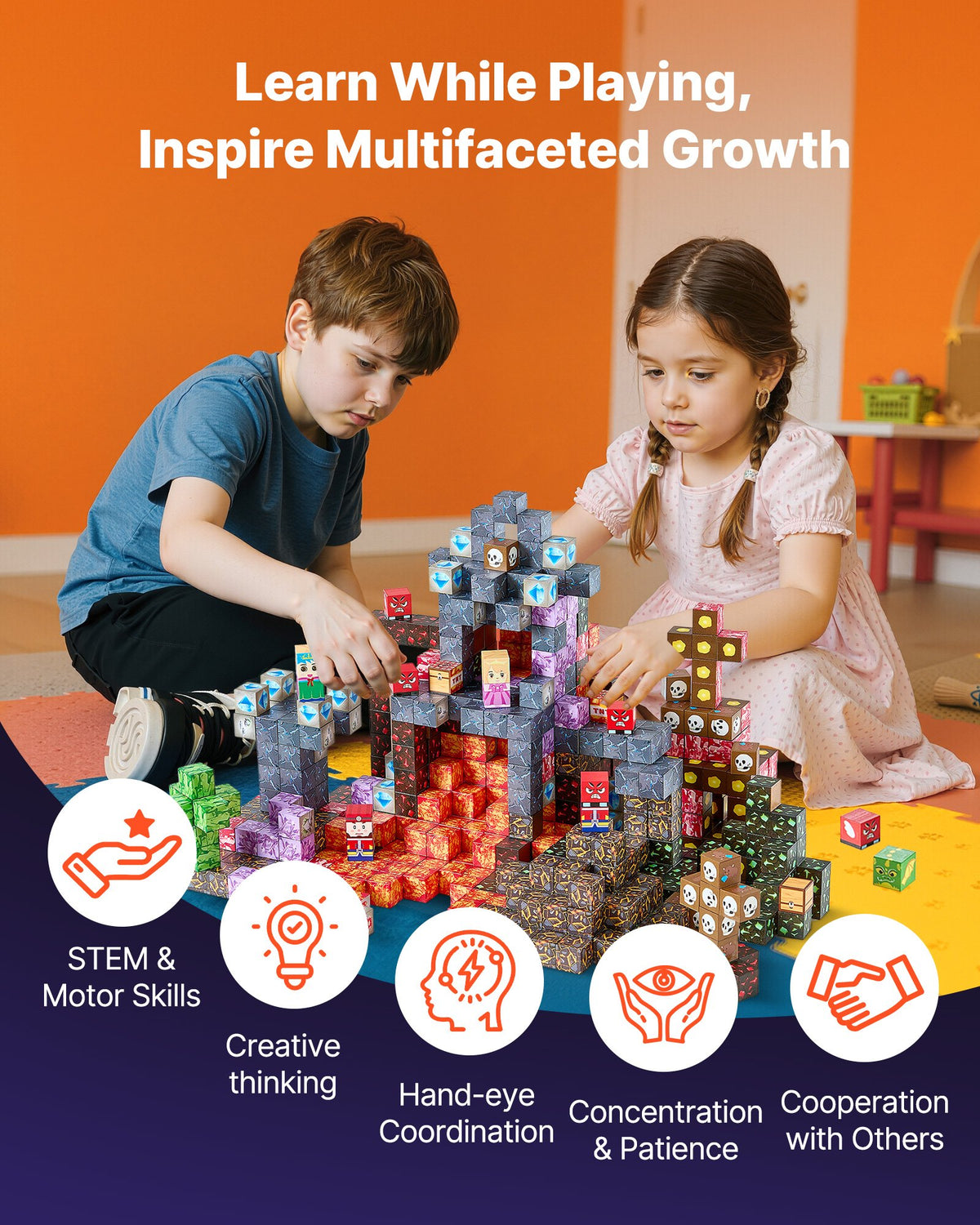 Lava Castle magnetic cube building blocks set, 100 pieces – photo 3