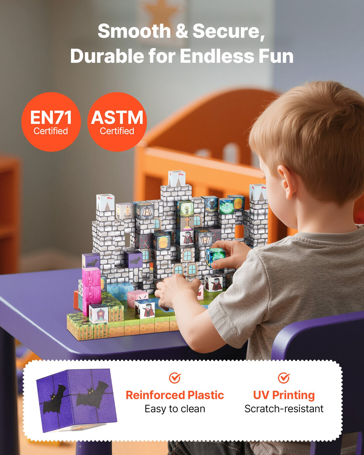 Dual-Sided Castle magnetic cube building blocks set, 100 pieces – photo 5
