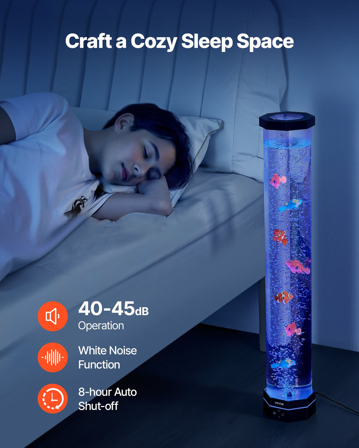 Sensory bubble tube lamp with floating fish and color-changing light — view 5