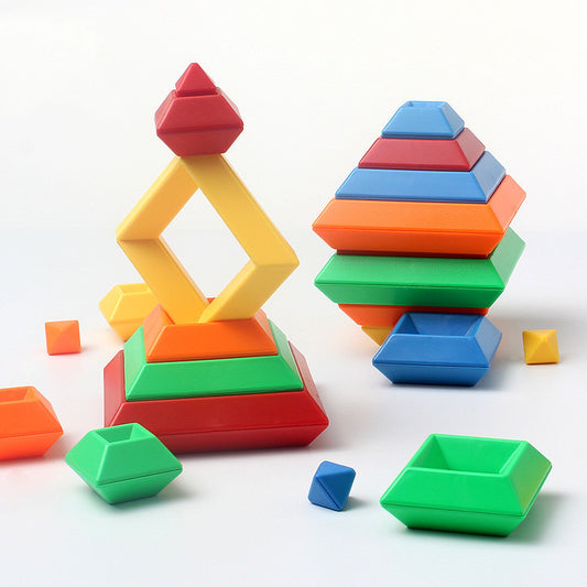 Montessori Rainbow Stacking Tower - Wooden Jenga Color & Shape Cognitive Building Blocks for Kids' Early Learning