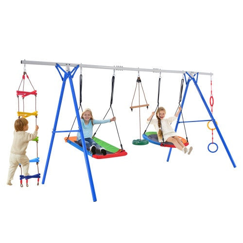 5-in-1 Outdoor Sensory Swing Set — Vestibular Playground with Climbing Ladder, Saucer, Disc & Monkey Bar