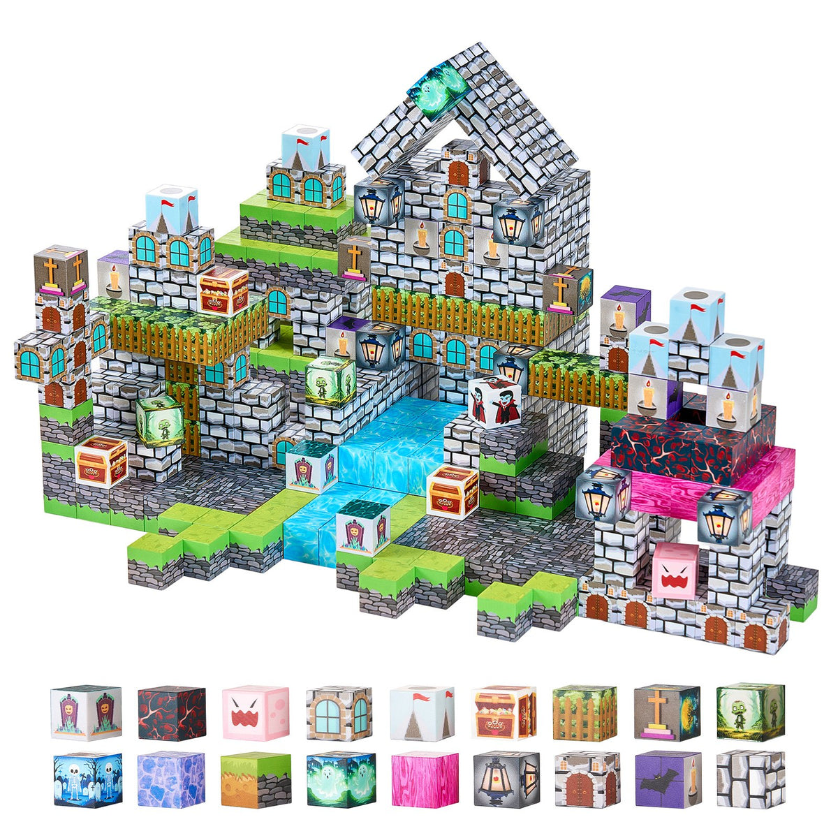 Dual-Sided Castle magnetic cube building blocks set, 100 pieces – main product photo