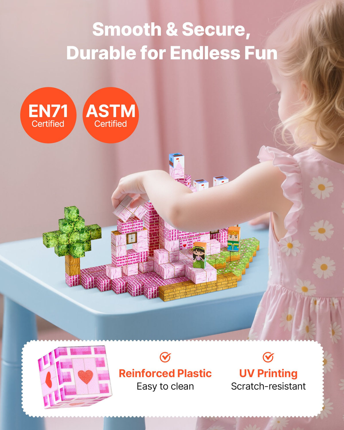 Pink Princess Castle magnetic cube building blocks set, 100 pieces – photo 2