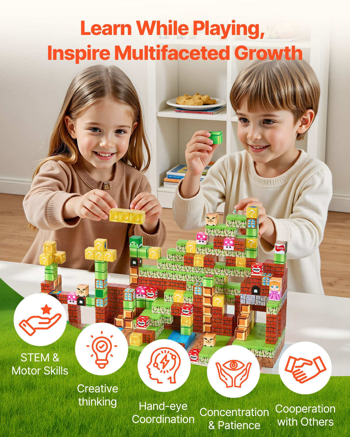 Classic Castle magnetic cube building blocks set, 100 pieces – photo 4