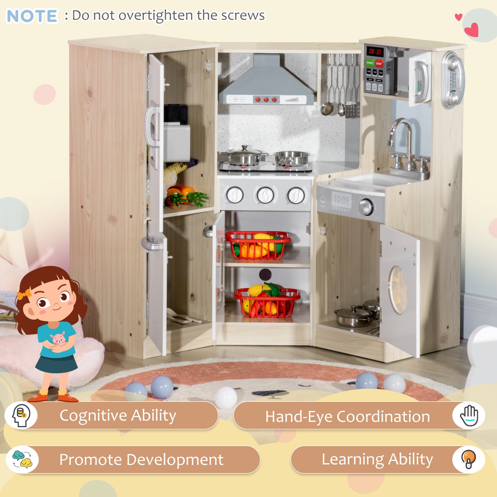 Little Chef’s Corner™ Play Kitchen
Interactive Wooden Kitchen with Sounds & Ice Maker (Ages 3–6)