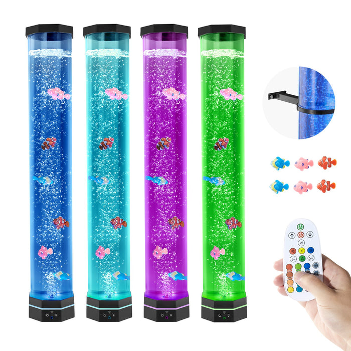 Sensory bubble tube lamp with floating fish and color-changing light — view 1