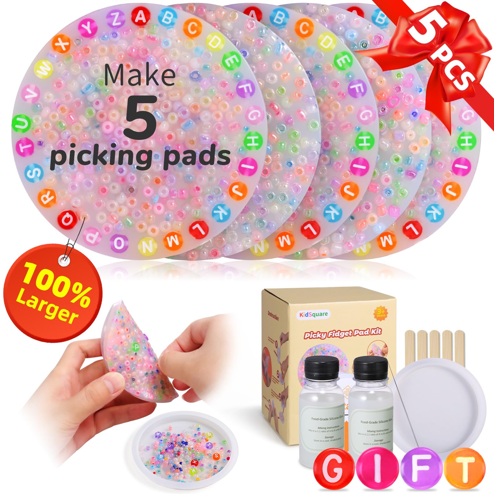 5 Pcs Picky Fidget Pads Kit Skin Picking Fidget Toys Sensory Picking Pad for Anxiety Dermatillomania Fidget Toys DIY Making Kit for Pick Party Pad 6+ Kids Adults Gifts for Valentines Day