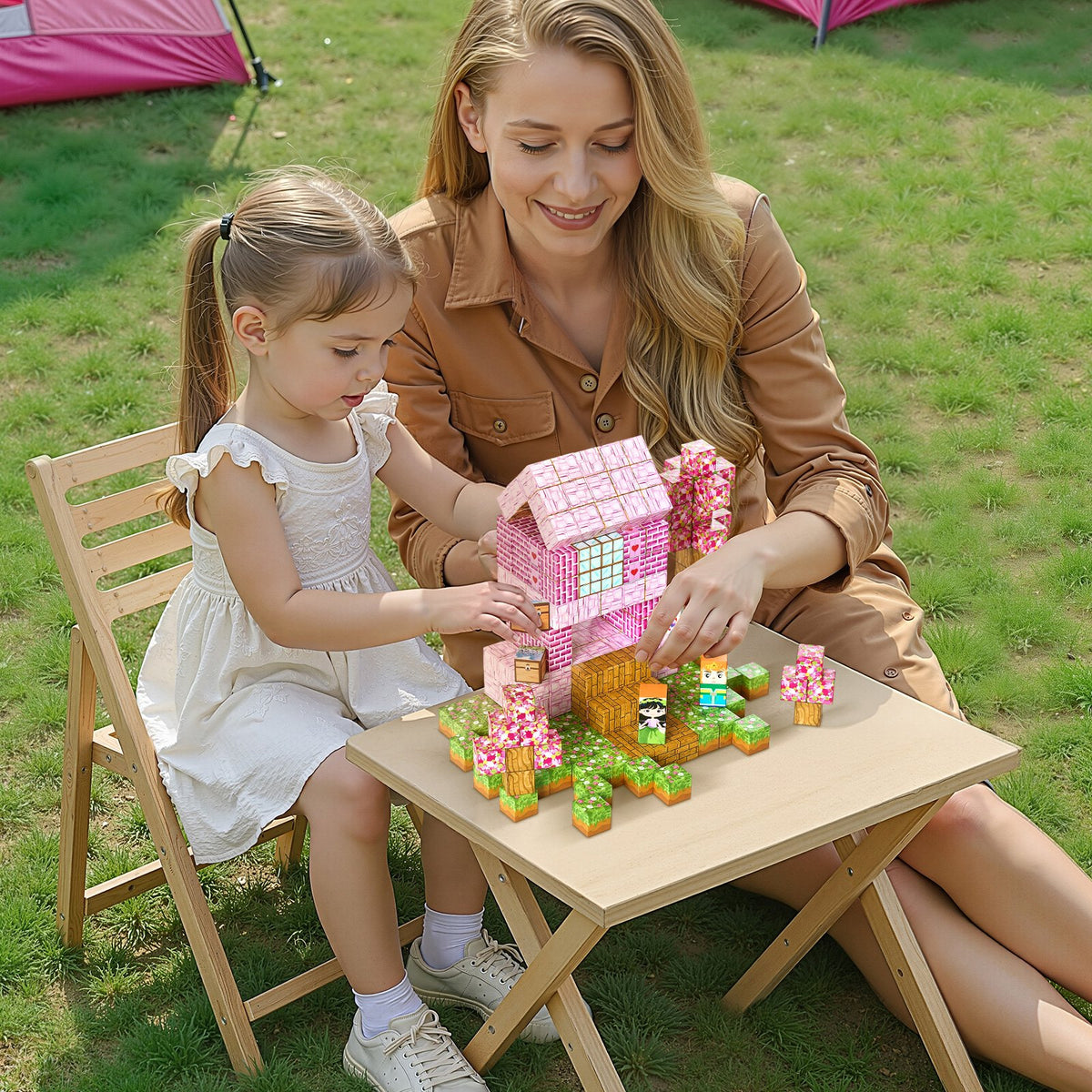Pink Princess Castle magnetic cube building blocks set, 100 pieces – photo 6