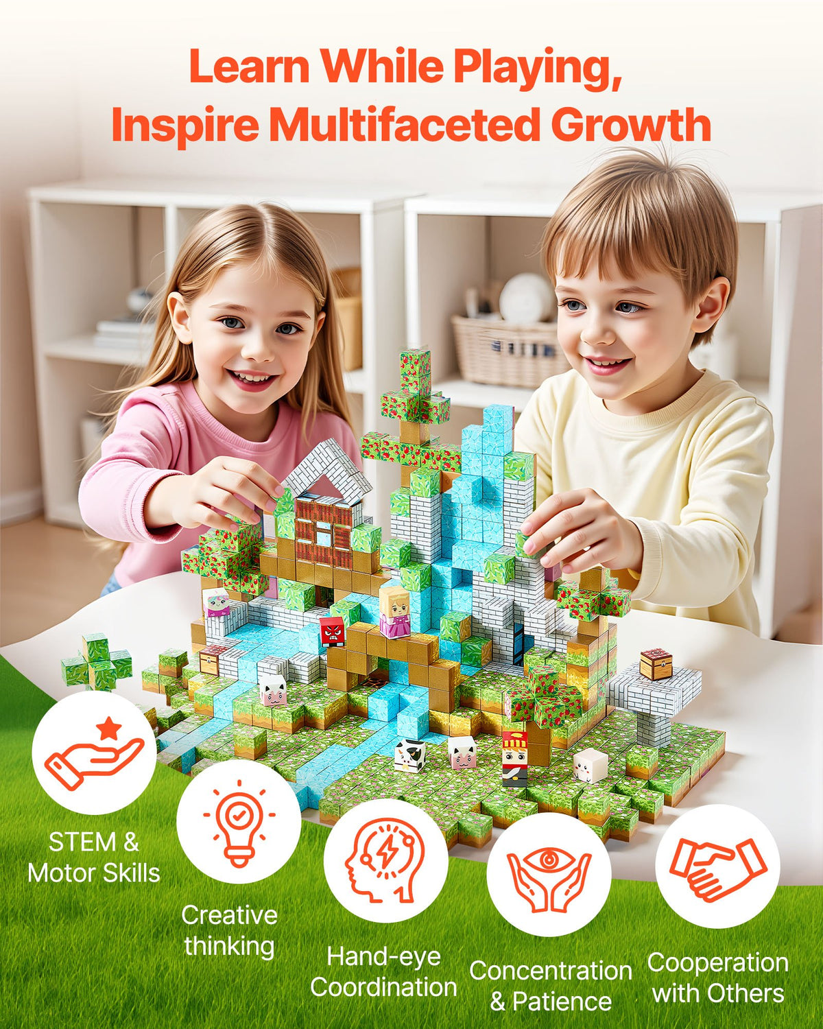 Forest magnetic cube building blocks set, 150 pieces – photo 4
