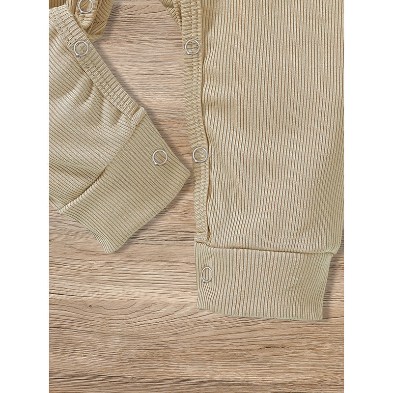 3-Pack Newborns Infants Baby Boys & Girls Long Sleeve Ribbed Romper Soft Button Front Jumpsuit