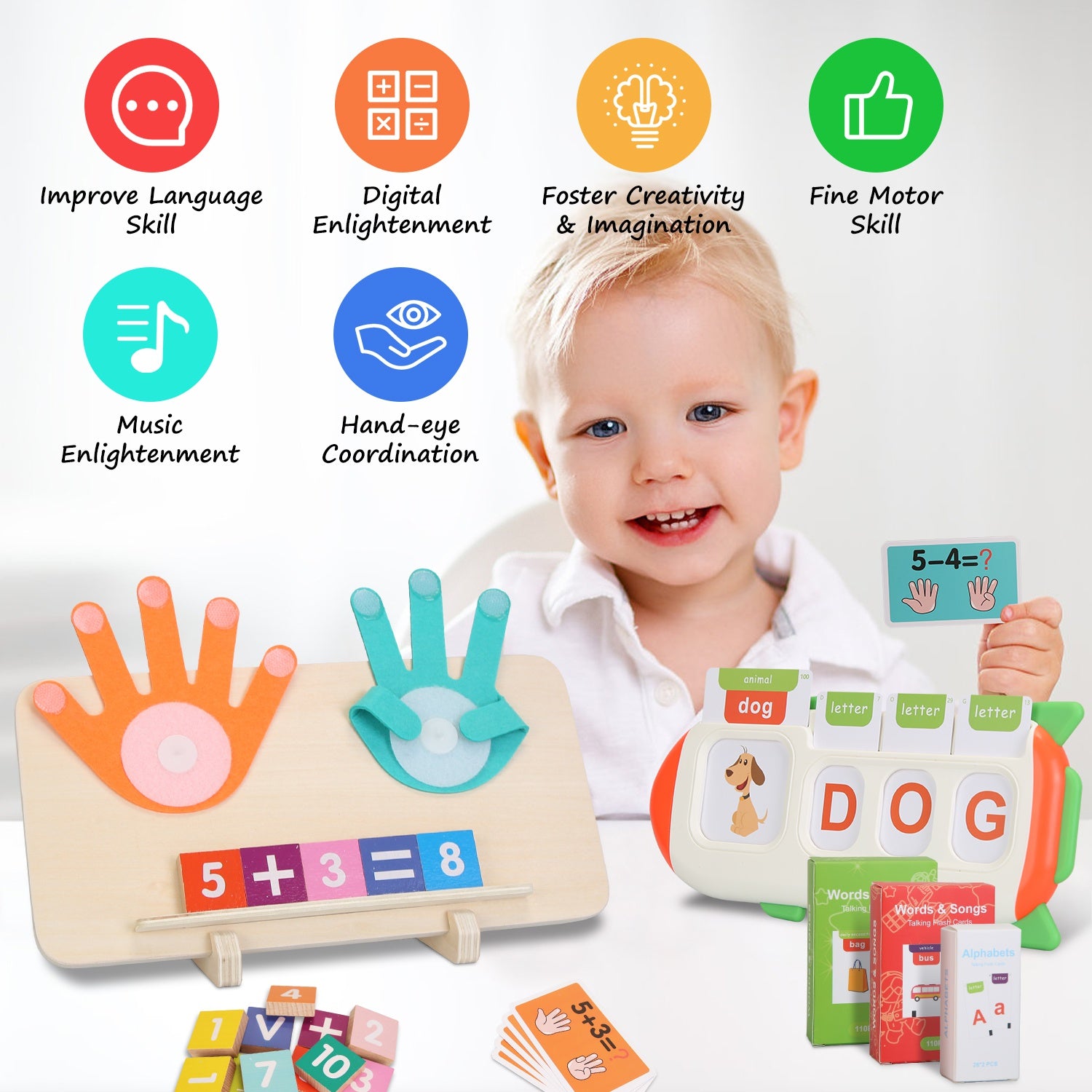 Talking Flash Cards And Finger Counting Math Board Interactive Learning Toys For Kids Aged Over 3  Number Alphabet Words Song Learning