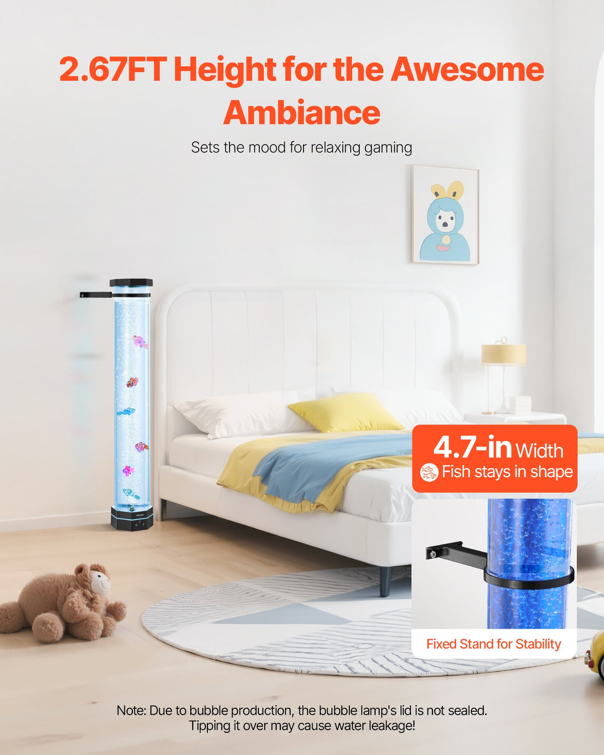 Sensory bubble tube lamp with floating fish and color-changing light — view 2