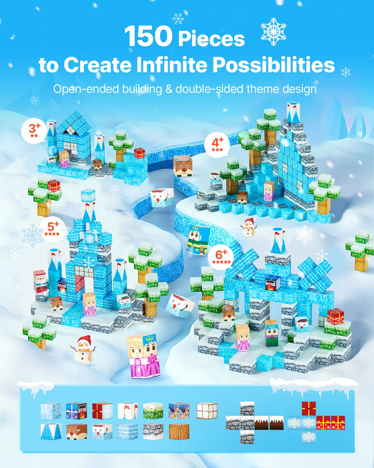 Glacier Ice Castle magnetic cube building blocks set, 150 pieces – photo 4