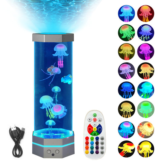 Jellyfish Lava Lamp - 17 Color Changing Night Light with Remote Control & USB Plug-In for Kids & Home Decor