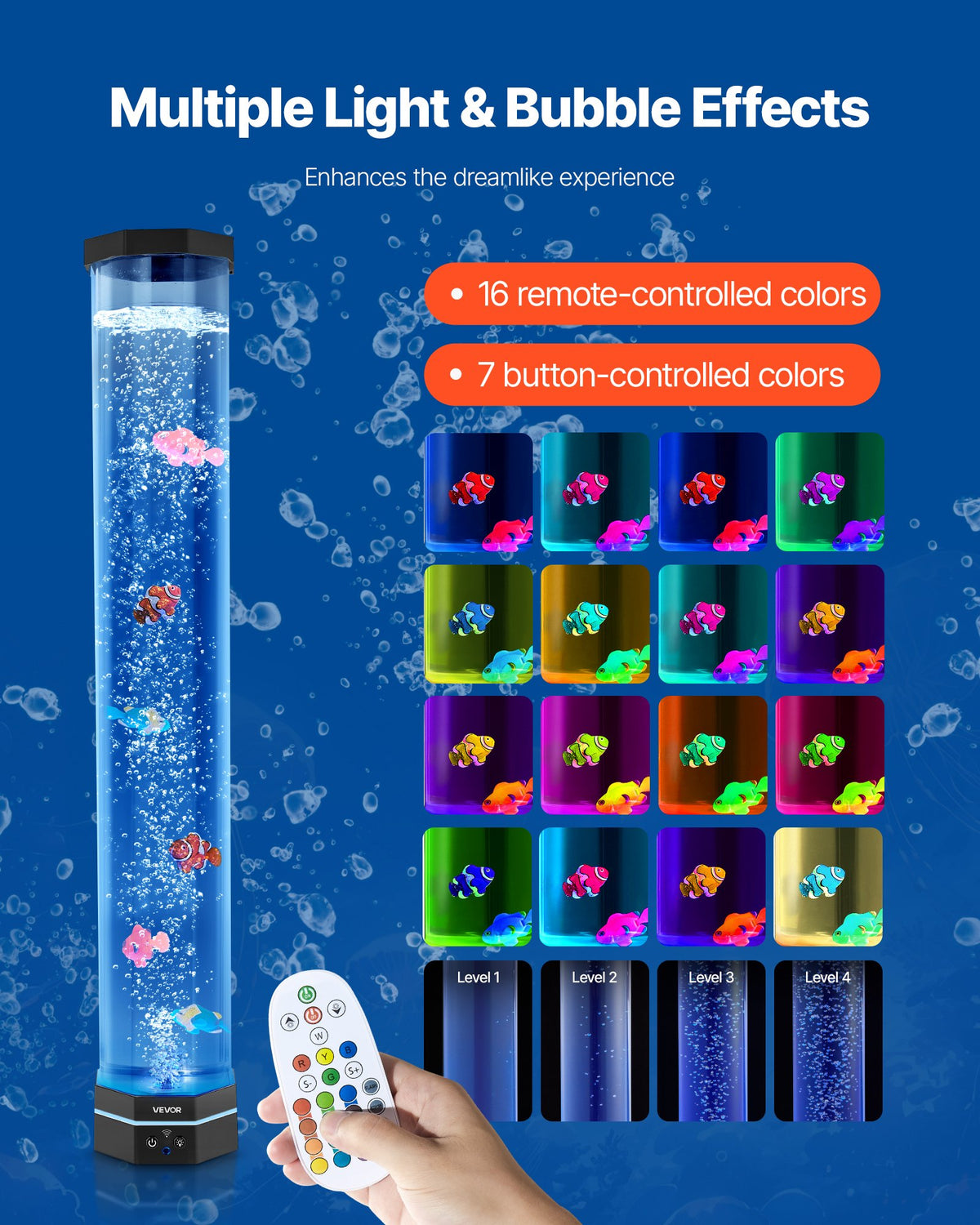 Sensory bubble tube lamp with floating fish and color-changing light — view 4