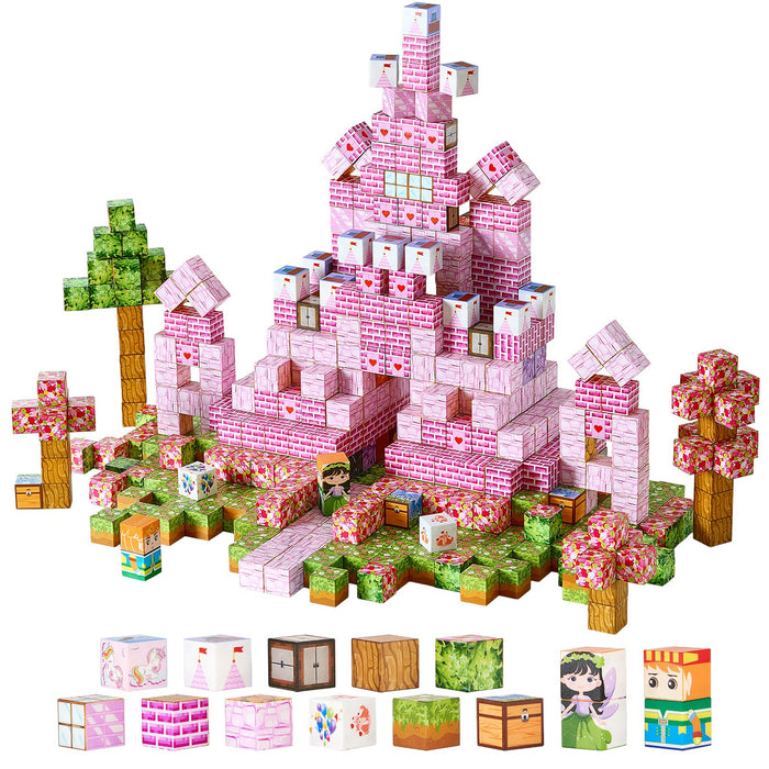 Pink Princess Castle magnetic cube building blocks set, 100 pieces – main product photo