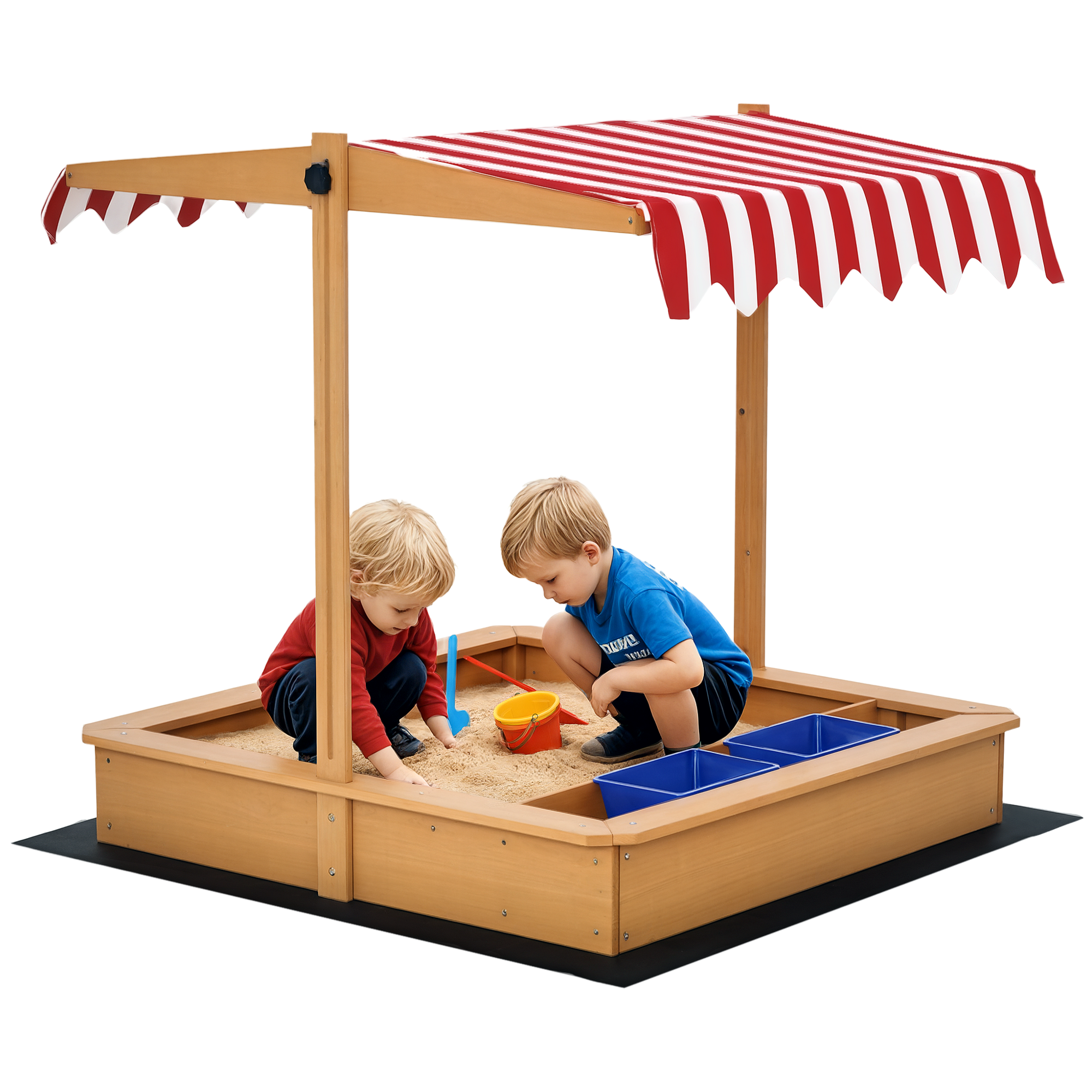 Kids Wooden Sandbox with Adjustable Height Cover and Toy Bin Storage, Children Sand Play Station Outdoor,Bottom Liner, for Backyard, Ages 3-7