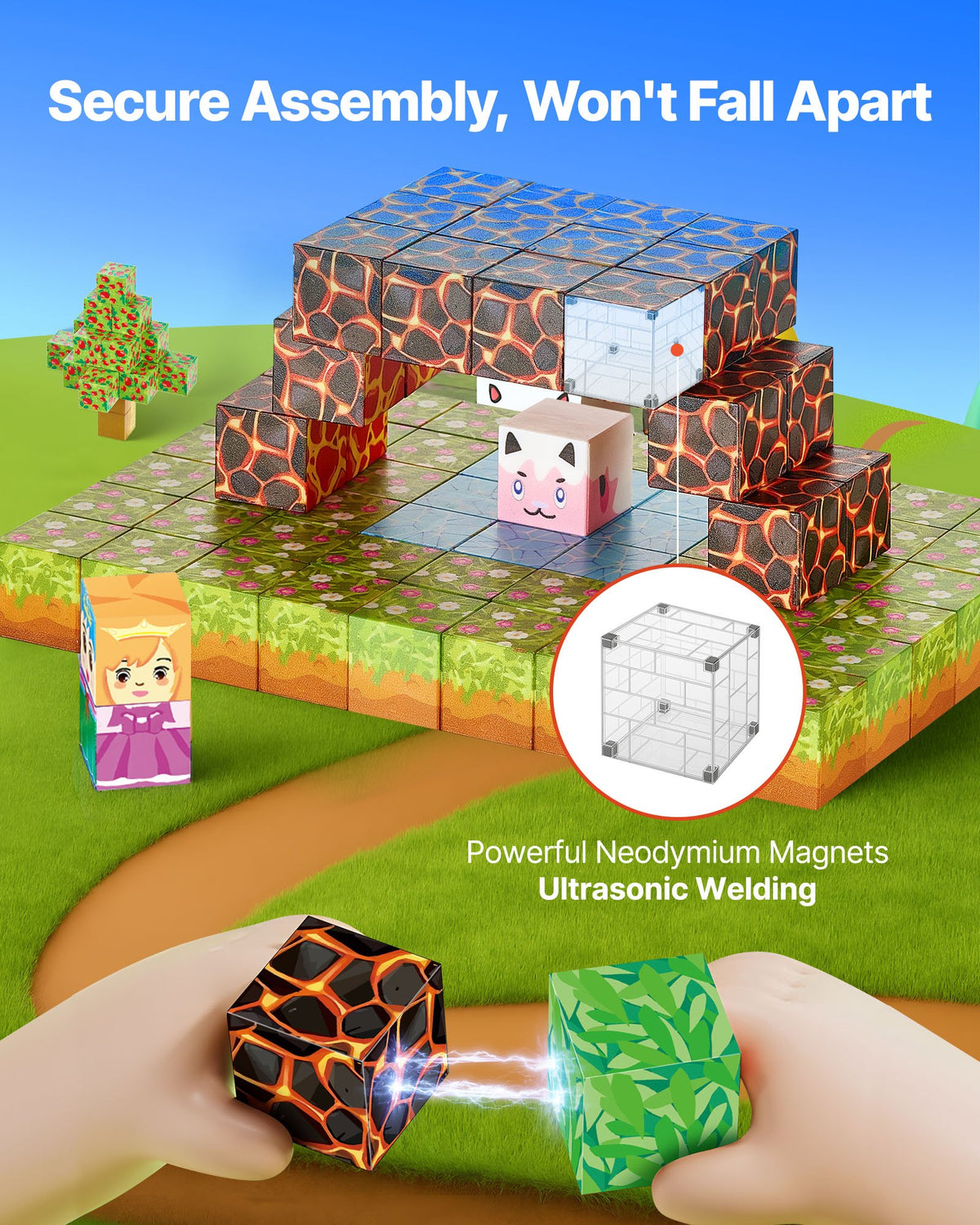 Forest magnetic cube building blocks set, 150 pieces – photo 5