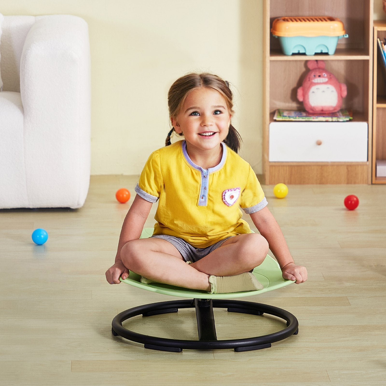 Elephant Kids Swivel Chair, 220 LBS Capacity, Autistic Kids Sensory Toy Chair With Non-Slip Metal Base, Toddler Sit And Spin Chair For Coordination Balance Focus Green