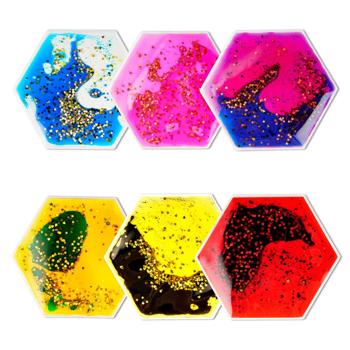 Liquid Motion Hexagon Fidget Toys — Calming Sensory Squeeze Toy, 6-Pack